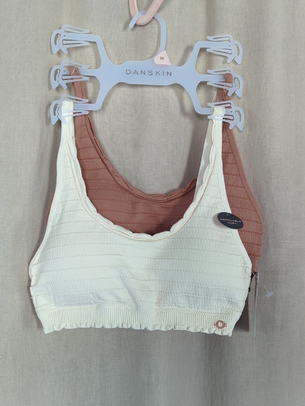 Danskin Ribbed Seamless Bralettes in Cream and Dusty Rose
